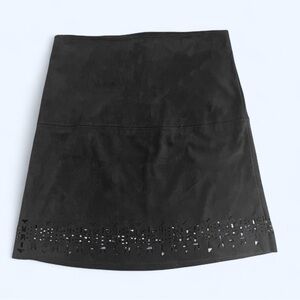 suede black laser-cut mini skirt geometric hem edgy high waist Y2K streetwear